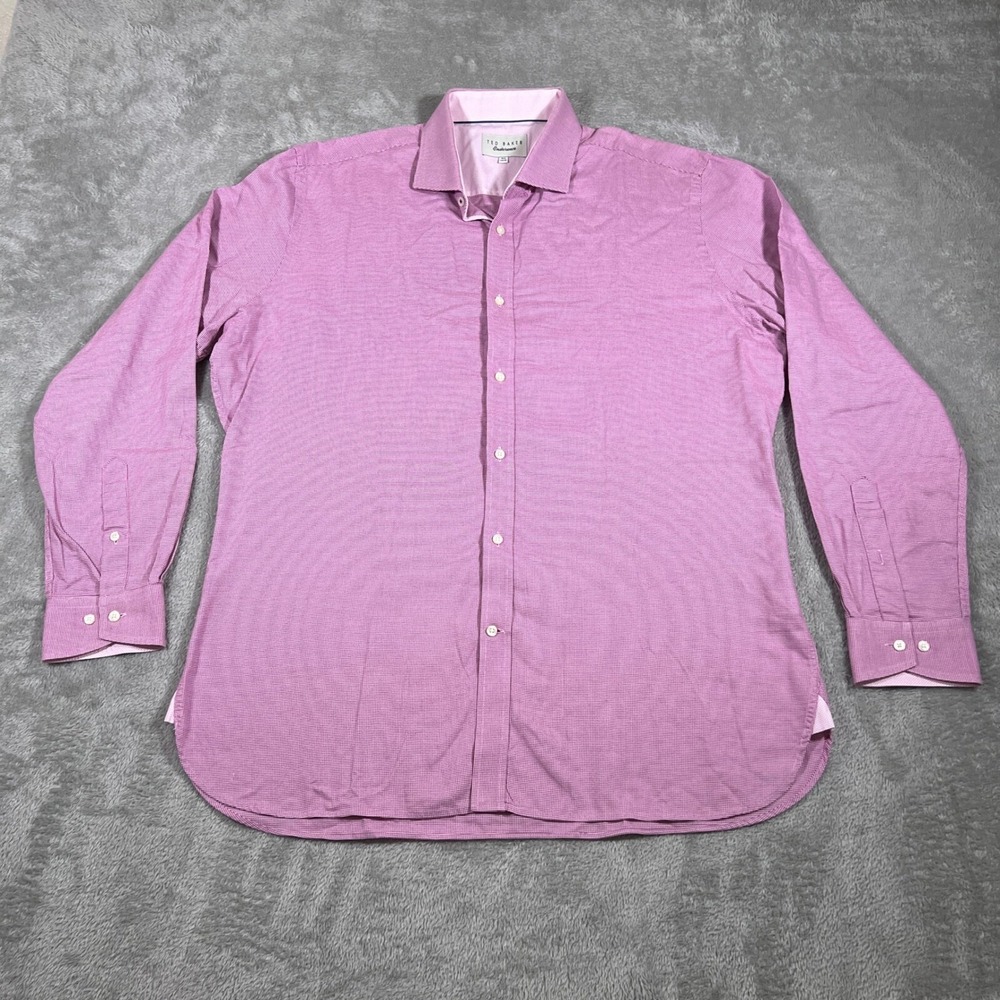 Ted Baker Endurance Dress Shirt Mens Size 16.5 Pink Gingham Cotton Long Sleeve
